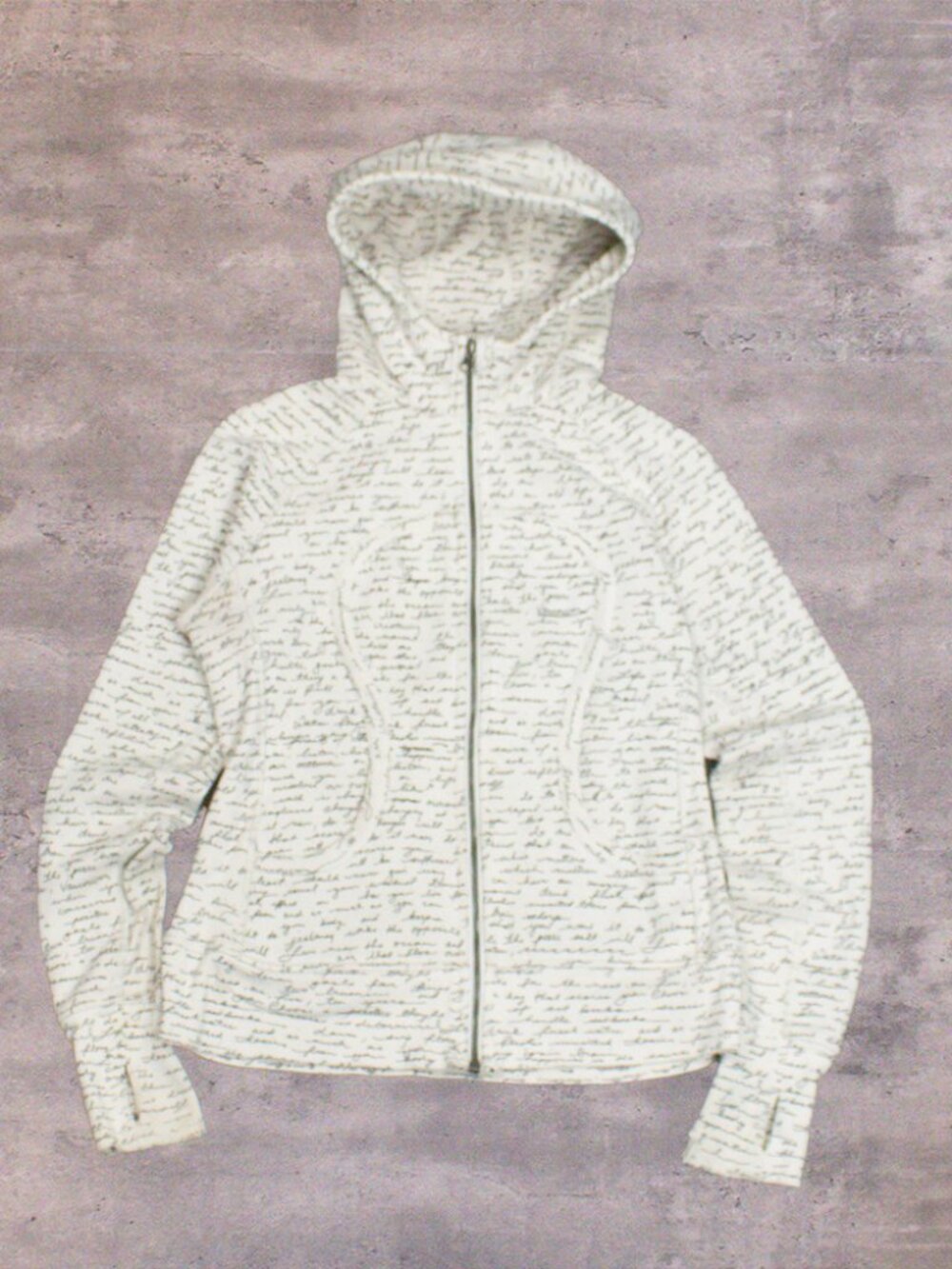 00's Lululemon Special Edition All Over Print AOP Script White Scuba ZIp Hoodie